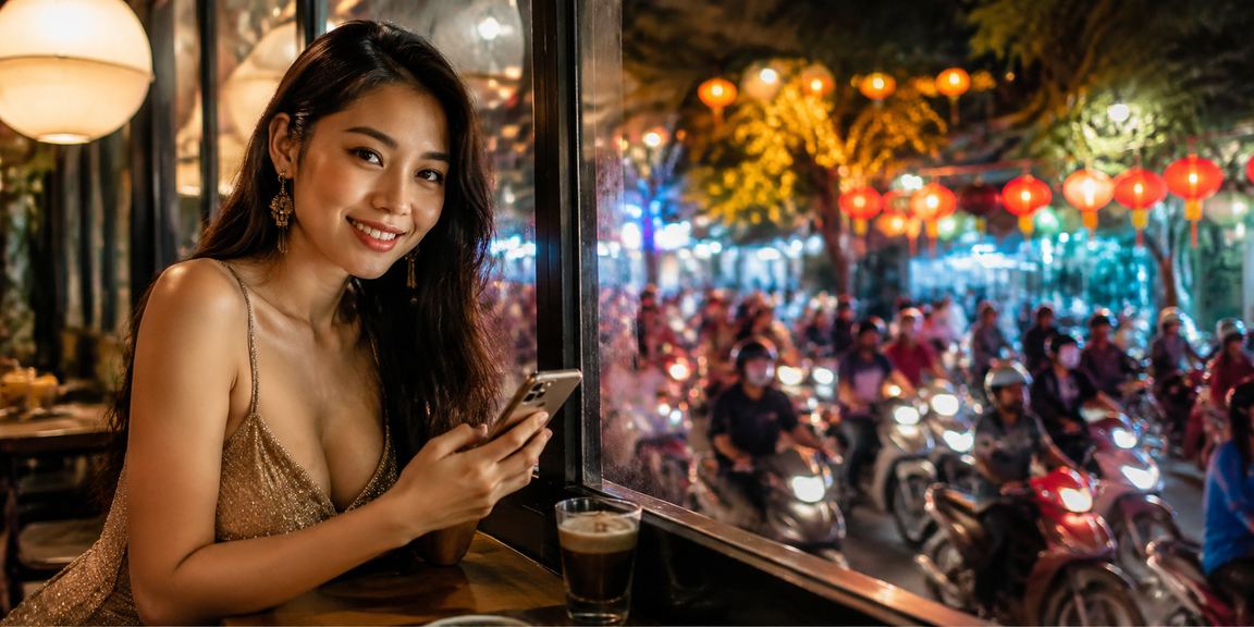 Người dùng Hà Nội kiểm tra bảo mật tài khoản casino trên điện thoại tại quán cà phê